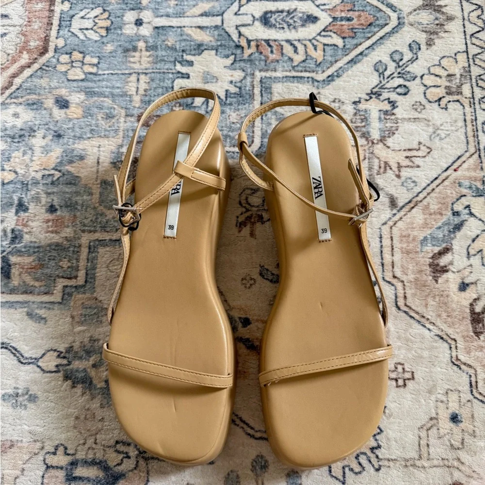 Zara Beige Platform Sandals with Ankle Strap